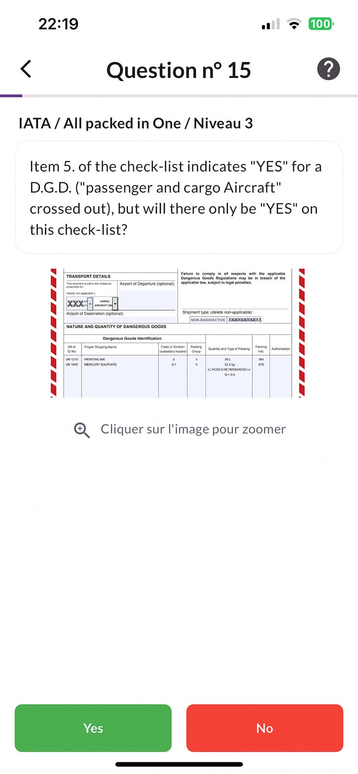 Screenshot of a question on the CBT World Wide application